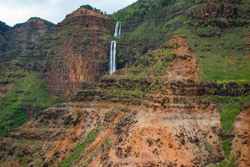 Waterfall From Above in Waimea Canyon in Kauai Hawaii