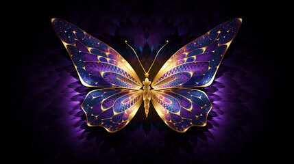 Golden Wings: Abstract Butterfly in Luxurious Gold and Purple