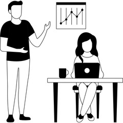 Male and female employee working on project Illustration

