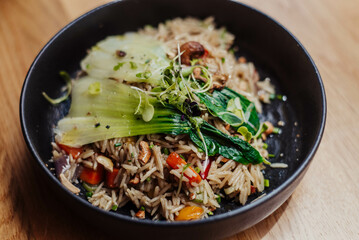 Asian ethnic dish of rice with vegetables