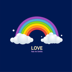 3d Rainbow Pride Love Has no Limits Concept Cartoon Style on a Blue. Vector illustration of Lgbtq Equality