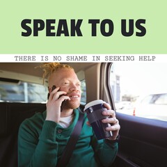 Composition of speak to us, there is no shame in seeking help texts and african american albino man