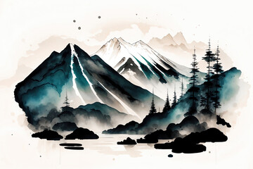Generative AI Chinese style ink landscape artistic conception illustration