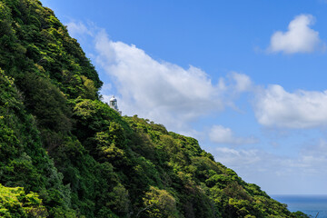 丹後半島にある経ヶ岬灯台と日本海