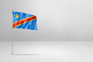 Democratic Republic of the Congo flag isolated on white concrete wall background