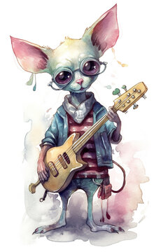 A painting of a mouse playing a guitar. Generative AI.