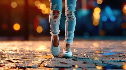 Woman in fashionable ripped Jeans. Generative AI