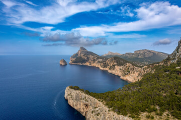 Fototapeta na wymiar View from Mirador de Es Colomer, Peninsula de Formentor, Balearic Islands Mallorca Spain. Travel agency vacation concept.