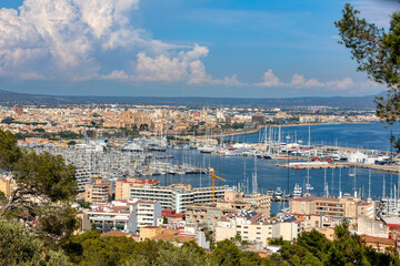 Fototapeta na wymiar Scenic view of capital city Palma de Mallorca cityscape. View from Bellver Castle hill to old town centre with cathedral La Seu. Balearic Islands Mallorca Spain.