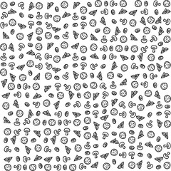 Italian pizza filling illustration seamless pattern texture black and white line art hand drawned 