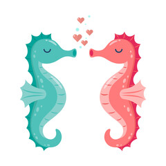 Couple seahorse cute cartoon © siraanamwong
