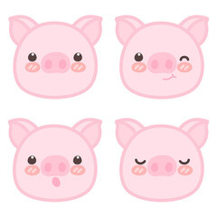 set of pink pigs cartoon characters