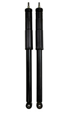 Black old rear shock absorber for car isolated on white background.