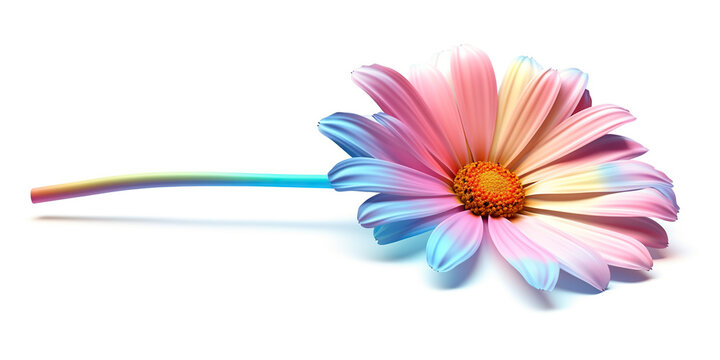 A single flower with a long stem on a white surface. Generative AI.