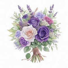 Beautiful watercolor wedding bouquet of rose on a white background. hand-drawn illustration AI Generative