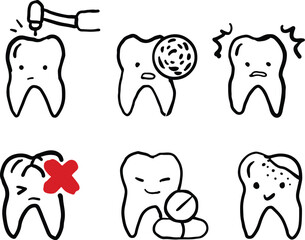 cartoon tooth decay treatment set