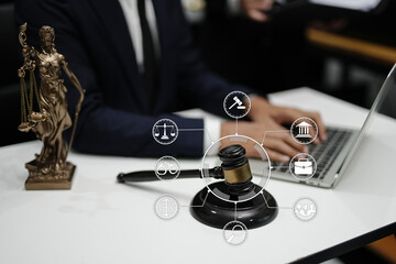 Judge gavel with Justice lawyers having team Concepts of Law and Legal services