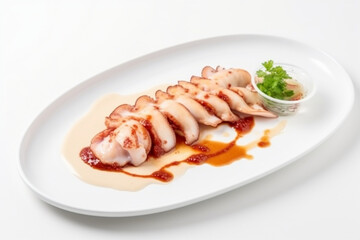 a plate of grilled squid with barbeque sauce
