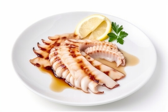 a plate of grilled squid with barbeque sauce