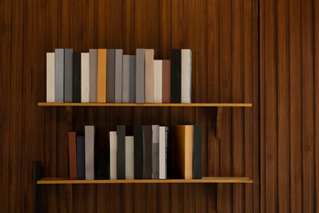 A collection of Books on wooden shelf in the library