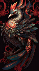 Fototapeta premium A colorful bird sitting on top of a tree branch. Generative AI.