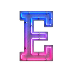 Concrete neon light alphabet E on transparent background, PNG file