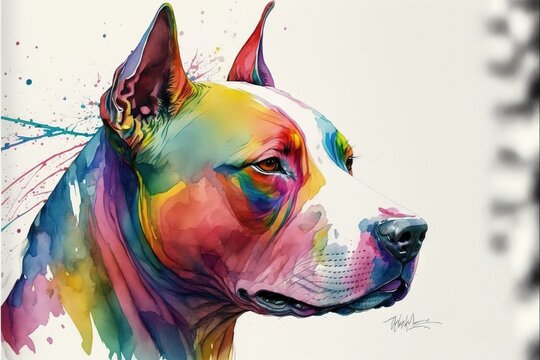 Vibrant watercolor painting showcase abstract art of vivid colorful texture pitbull dog face on isolated background. Contemporary artwork with creative pet design. Superb Generative AI