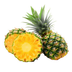 Delicious pineapples isolated on transparent background, png clip art, template for mark fruit flavor on label of product. Generated with AI.