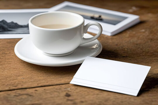 cup of coffee on the table,Coffee and white paper on a wooden table scene photography