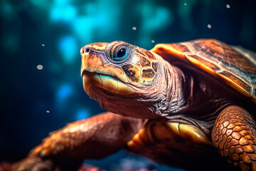 Big turtle life under the ocean sea