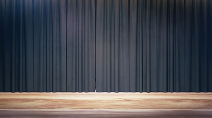 Stage with grey closed curtains. 3D Rendering