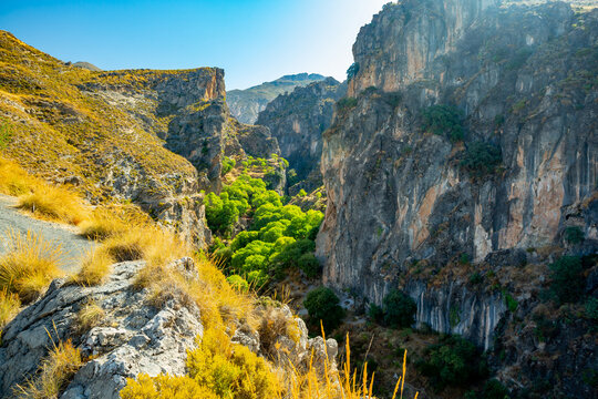 Los Cahorros de Monachil mountain hiking trail near Granada, Spain	