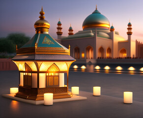 Fototapeta premium Arabic lantern of EID festival celebration background AI image