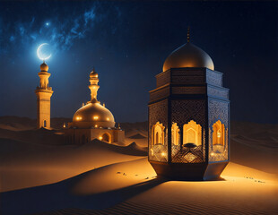 Arabic lantern of EID festival celebration background AI image