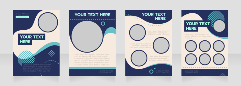 Nautical info dark blue blank brochure layout design. Marine service. Vertical poster template set with empty copy space for text. Premade corporate reports collection. Editable flyer paper pages