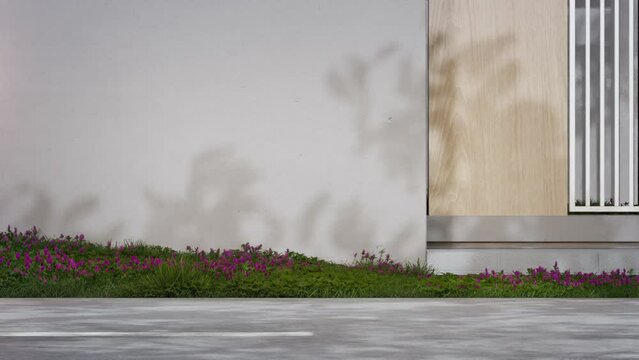 Tree shadow on concrete wall in modern house. 3d rendering of home gate and fence.