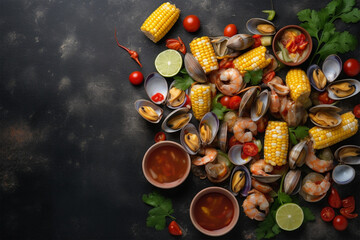clam, crab and corn dish with padang sauce - obrazy, fototapety, plakaty