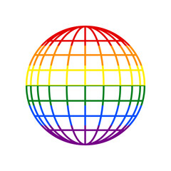 Earth Globe sign. Rainbow gay LGBT rights colored Icon at white Background. Illustration.