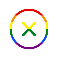 Obraz premium Cross sign illustration. Rainbow gay LGBT rights colored Icon at white Background. Illustration.