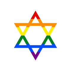 Shield Magen David Star. Symbol of Israel. Rainbow gay LGBT rights colored Icon at white Background. Illustration.