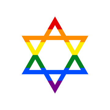 Shield Magen David Star. Symbol of Israel. Rainbow gay LGBT rights colored Icon at white Background. Illustration.
