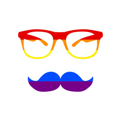 Mustache and Glasses sign. Rainbow gay LGBT rights colored Icon at white Background. Illustration.