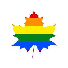 Maple leaf sign. Rainbow gay LGBT rights colored Icon at white Background. Illustration.