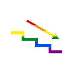 Stair down with arrow. Rainbow gay LGBT rights colored Icon at white Background. Illustration.