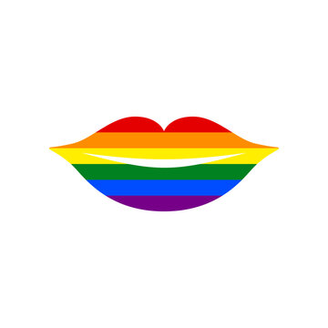 Lips sign illustration. Rainbow gay LGBT rights colored Icon at white Background. Illustration.