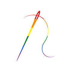 Needle with thread. Sewing needle, needle for sewing. Rainbow gay LGBT rights colored Icon at white Background. Illustration.