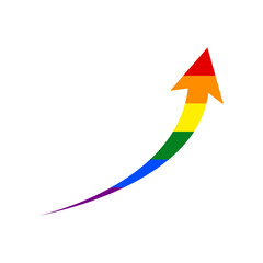 Growing arrow sign. Rainbow gay LGBT rights colored Icon at white Background. Illustration.