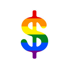 Dollars sign illustration. USD currency symbol. Money label. Rainbow gay LGBT rights colored Icon at white Background. Illustration.