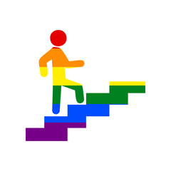 Man on Stairs going up. Rainbow gay LGBT rights colored Icon at white Background. Illustration.