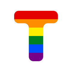 Letter T sign design template element. Rainbow gay LGBT rights colored Icon at white Background. Illustration.